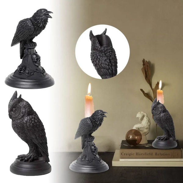 Owl shaped Candlestick Halloween Crow shaped Candle holder Decoration Gothic Animal Sculpture Candle holder Decoration