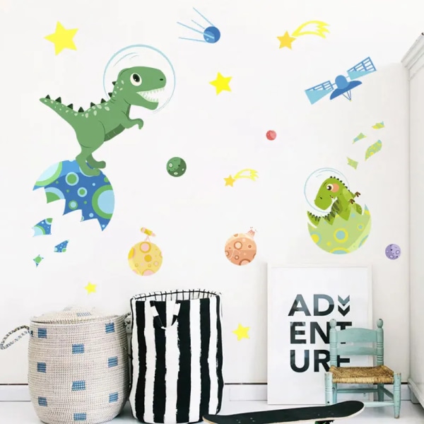 Cartoon Planet Dinosaur wall Sticker DIY Baby Kids Room Doll House Wallpaper Decoration Self-adhesive Nursery Mural Decal
