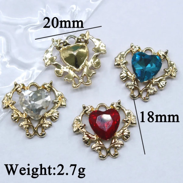 5Pcs Alloy Peach Heart Accessories Glass DIY Jewelry Pendant Flat Bottom Clothing Brooch Handmade Headdress Material Decoration