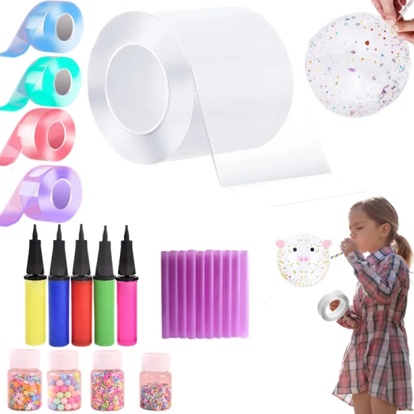 Nano Double Sided Tape For Kids Plastic Bubbles Balloon DIY Craft Kit Double Sided Elastic Bubble Blowing Tape Party Favors Gift