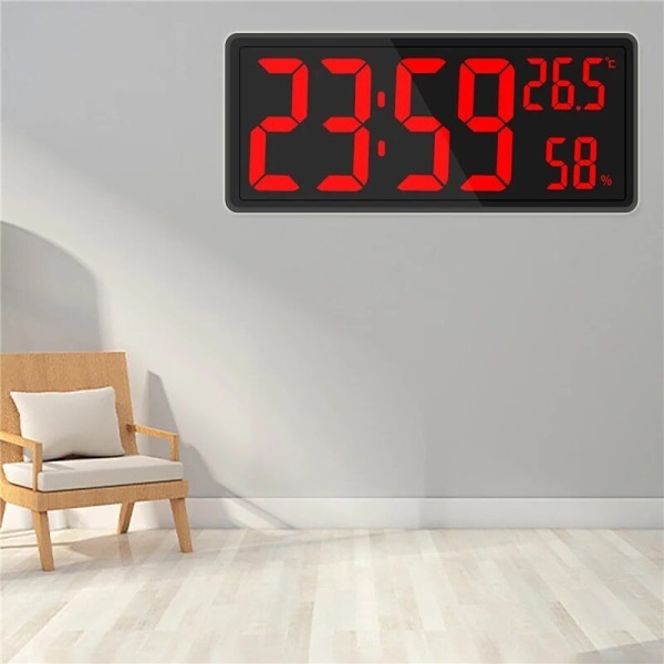 Home LED Digital Alarm Clock Wall Hanging Large Screen Auto Brightness
