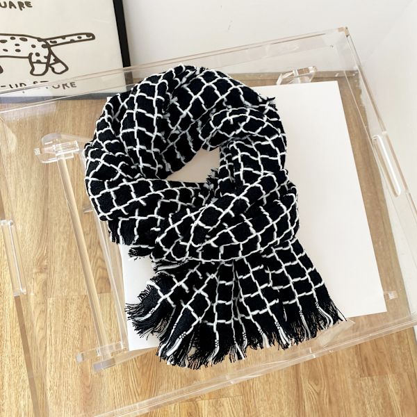 2023 Winter Cotton Lady Big Shawl Imitation Cashmere Scarf Autumn And Winter Thickening Warm Scarf Black svart