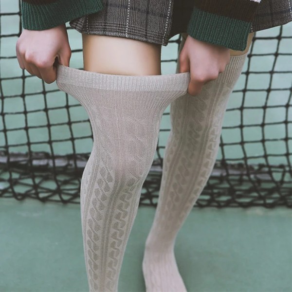 Women's Long Socks Knee High Boots Korean Warm Winter Japanese Style White Slouch Hot Wool Black For Girls 7/8 Over The Fashion