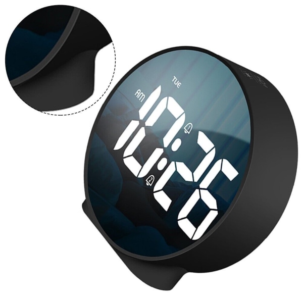 Circular alarm clock LED mirror bedside silent hour clock with weekly clock