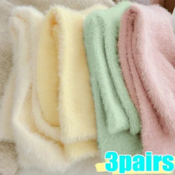 1/3pairs New Women Solid Cozy Mink Velvet Socks Winter Hosiery Thicken Warm Pure Color Sleep Bed Floor Home Fluffy Sock Harajuku