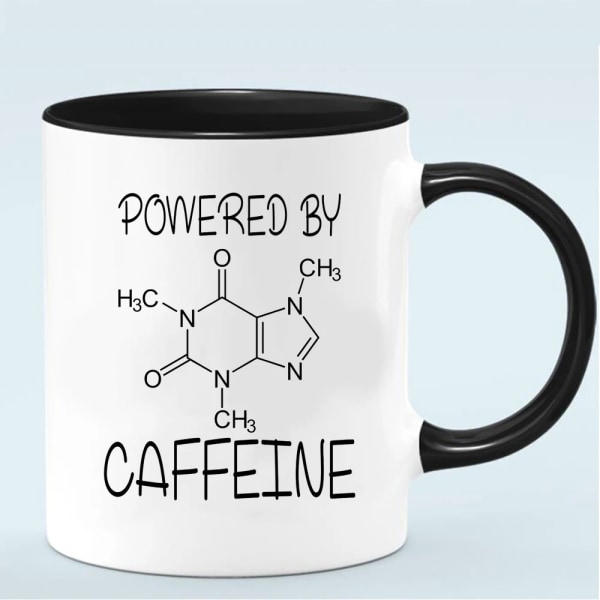 Power by Caffeine Black Ceramic Coffee Mug 11oz Travel Tea Milk Cup Lab Friends Chemistry Student Gift Mug