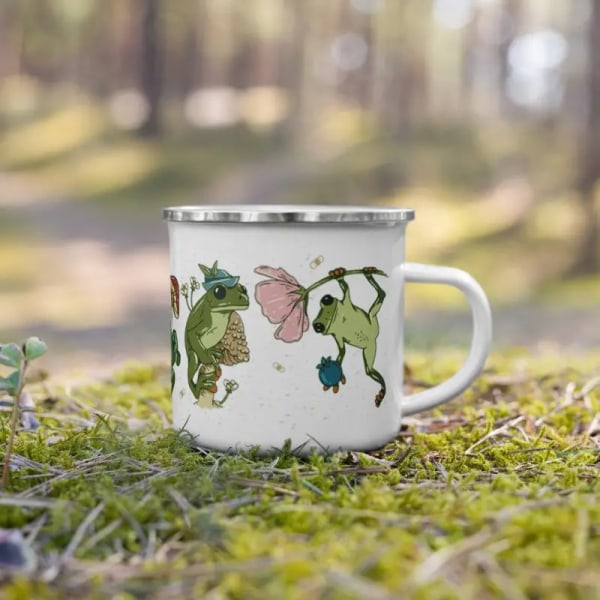 Frog mashroom Enamel Mug, 12oz witch Campfire Mug Cute EasterFunny milk cup friends Birthday Gift girl office coffee mug