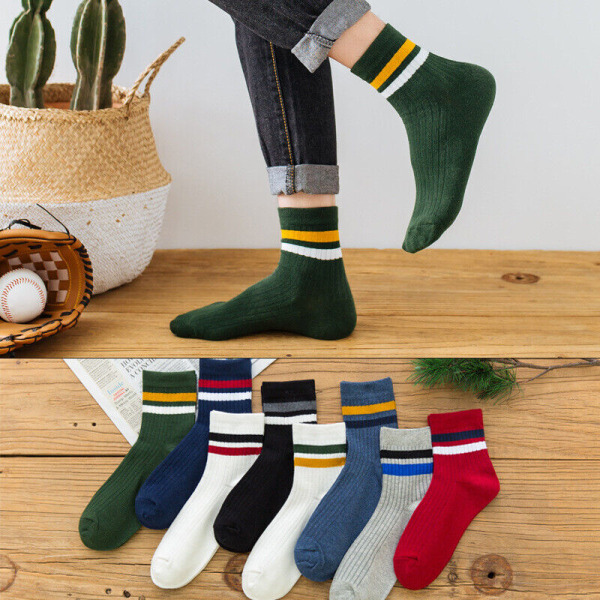 5 Pairs Men's Solid Color Cotton Sock Sports Stripe Sweat Absorbing Medium Socks