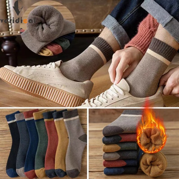 5 Pairs Cotton Mans Short Terry Socks Winter Striped Solid Soft Business Towel Thermal Warm Party Dress Long Happy Socks Sokken