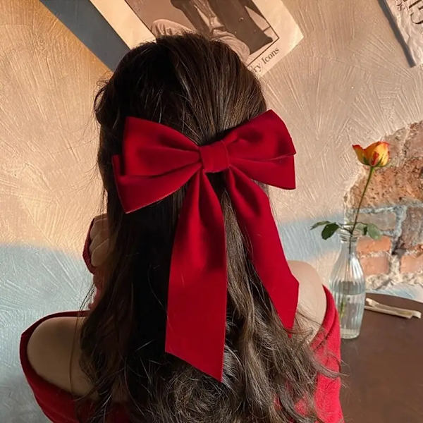 Winter Velvet Bow Hairpin Girls Large Hair Bow Duckbill Clip Korean Cute Ribbon Barrette Retro Black Red Women Hair Accessories