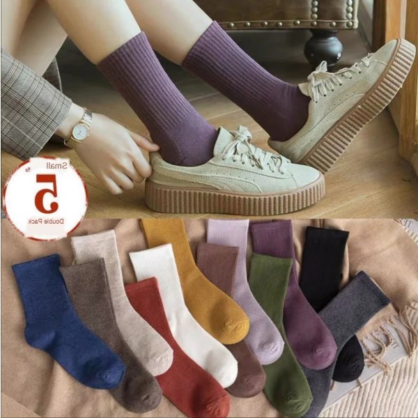 5 Pairs/set Women Socks Soft Fashion Autumn Winter Travel Mid-calf Length Mixed Color Outdoor Sports Striped Daily Elastic Warm