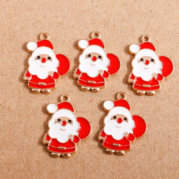 10pcs 23*17mm Cartoon Enamel Santa Claus Charms Christmas Pendants for Making Earrings Necklace DIY Jewelry Accessories Supplies