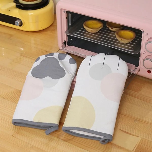 1PC 3D Cartoon Animal Cat Paws Oven Mitts Long Cotton Baking Insulation Gloves Microwave Heat Resistant Non-Slip Kitchen Gloves