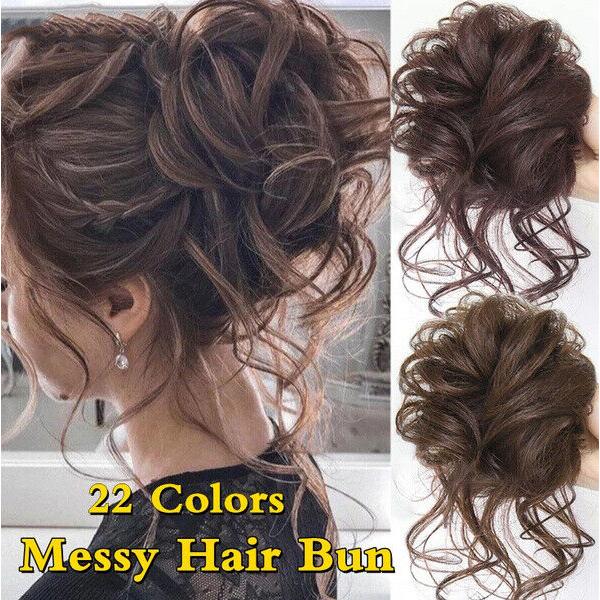 Messy Bun Hair Piece Curly Scrunchie Chignon With Rubber Band Updo Synthetic US