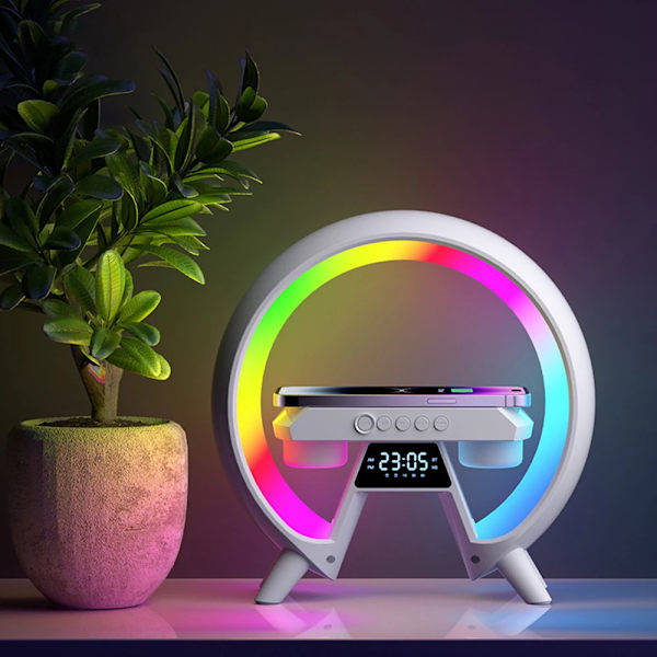 LED Colorful Speaker Wireless Charging Bluetooth Speaker Intelligent Alarm Clock Atmosphere Dimming Light Bedroom Home Decoratio