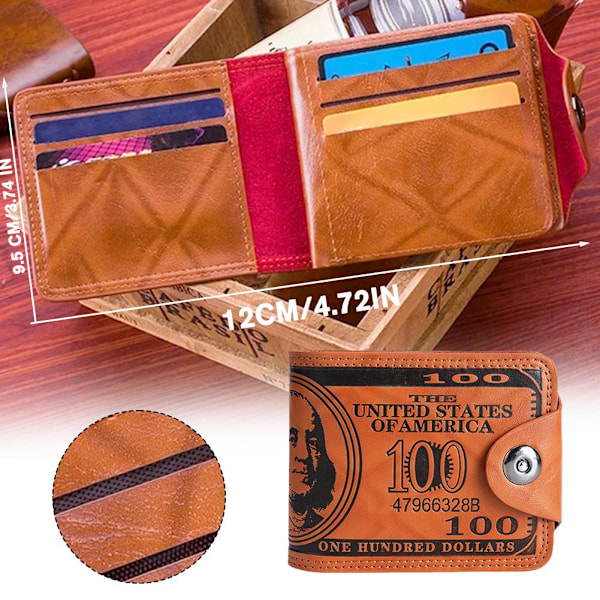 Herr US 100 Dollar Sedel Läder Bifold Kort Foto Plånbok Hållare =`~ E6T8 Z1C1