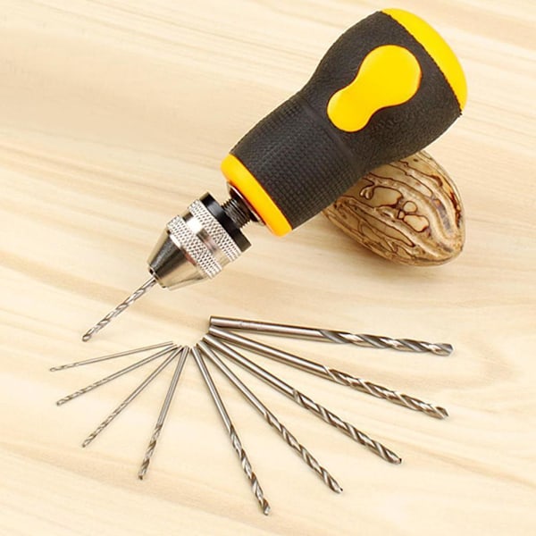 Bärbar Mikro Mini Liten Handborr + 10st Borrverktyg 08-30mm, Bits Set❈