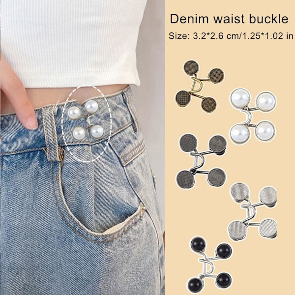 1x Byxmidja Åtdragare Justerbar Jeansknapp Clip Utan Sömnad USS Rhinestone one size