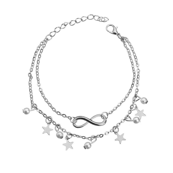 Löv & Hjärta Fotlänk Fotkedja Boho Strand Pärlor Silverpläterad I6R6 B One size