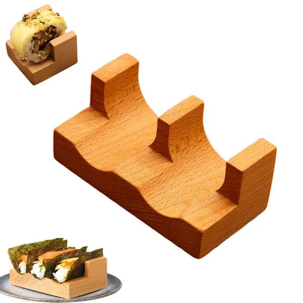 Cikiki Taco Rack Hållare Ställ, Trä Handrulle Sushi Tallrik Japansk Mat Serveringsbricka, Taco Displayställ för Hem Restaurang Party Matservering single-compartment 1pcs
