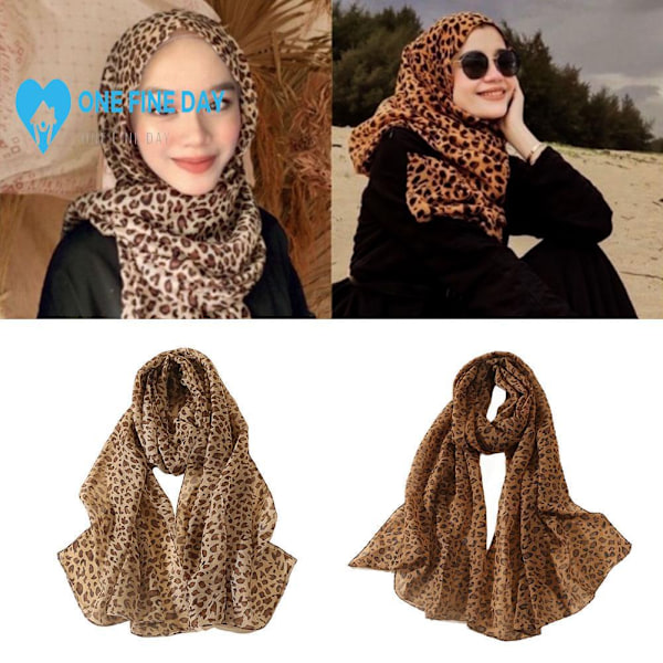 Tryckt Voile Leopard Sjal Lång Bred Chiffong Scarves Hijab Muslim Kvinnor Mode R7I1 khaki 50*160cm