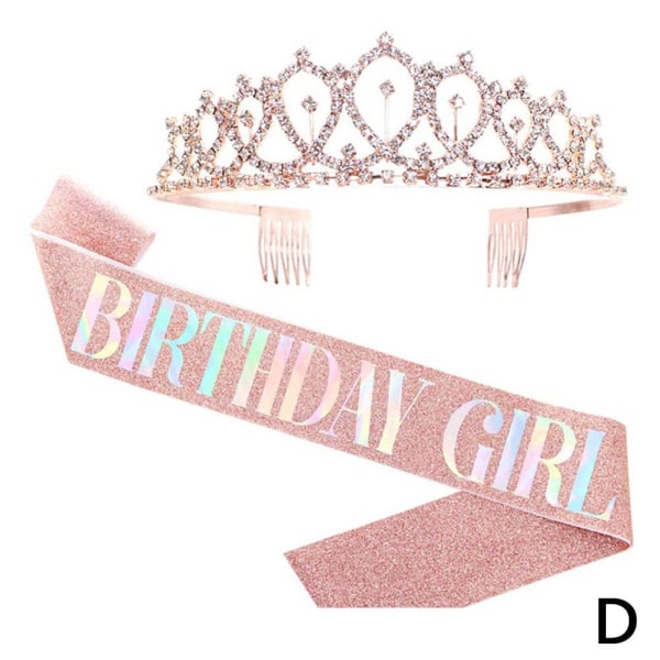 Födelsedag Tiara och Sash Kit Rhinestone Princess Crown for Birthd Silver One size