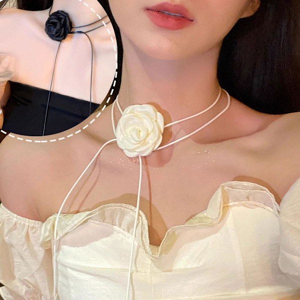 Strass Svart Vit Ros Halsband Nyckelbenskedja Blomma Choker Middagsfest Bröllop För N0t8 black 1pc