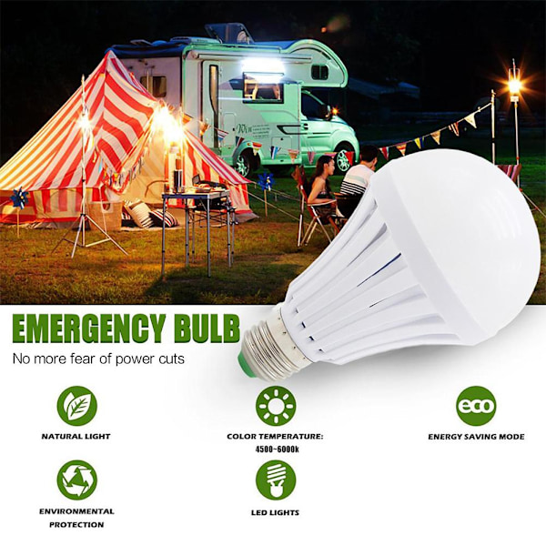 E27 Uppladdningsbar Nödlampa för Strömavbrott Batteribackup LED-lampor 15w one-size