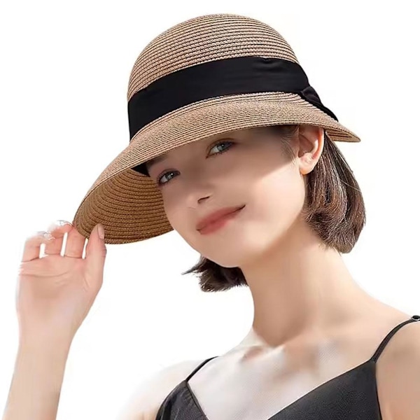 Vikbar Dam Dam Sommar Sol Strand Floppy Derby Hatt Halm Hink Brätte W1Z6 beige one-size