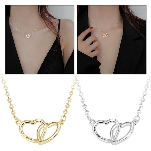Hjärtformad dubbelhalsband, enkelt kärlekshalsband, present till kvinnlig nyckelben Gold One size