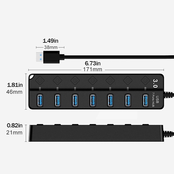 Hub Splitter Extender 7-port Usb3.0 Adapter Höghastighets Splitter Notebook En-till-fyra Extender 3 R1u2
