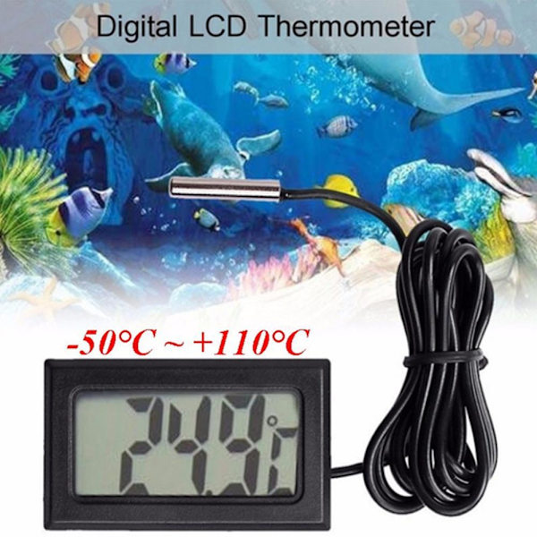 Akvarium Mini Inbäddad LED Digital Termometer Temperatur NE Co black One-size