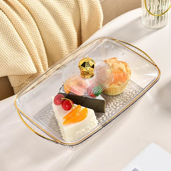 Transparent Fruktskål Med Lock Tårtfat Partybricka Snacks Serveringshållare Displayställ Q9c1 transparentB M