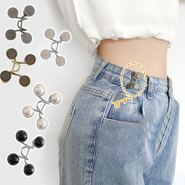 1x Byxmidja Åtdragare Justerbar Jeansknapp Clip Utan Sömnad USS Rhinestone one size