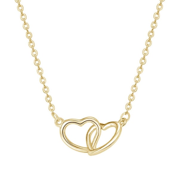Hjärtformad dubbelhalsband, enkelt kärlekshalsband, present till kvinnlig nyckelben Gold One size