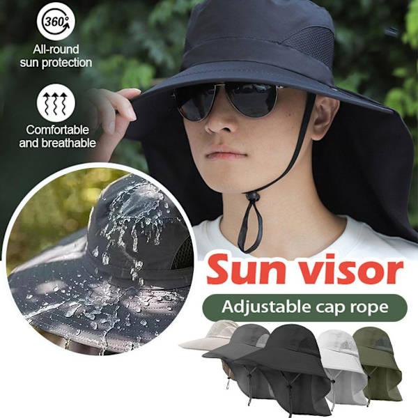 Solhatt för män och kvinnor med nackskydd UPF 50+ UV-skyddande vandrings- och fiskehattar ＋ dark gray onesize