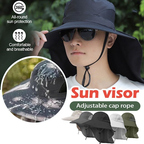 Solhatt för utomhus för män och kvinnor med nackklaff UPF 50+ UV-skydd Black onesize