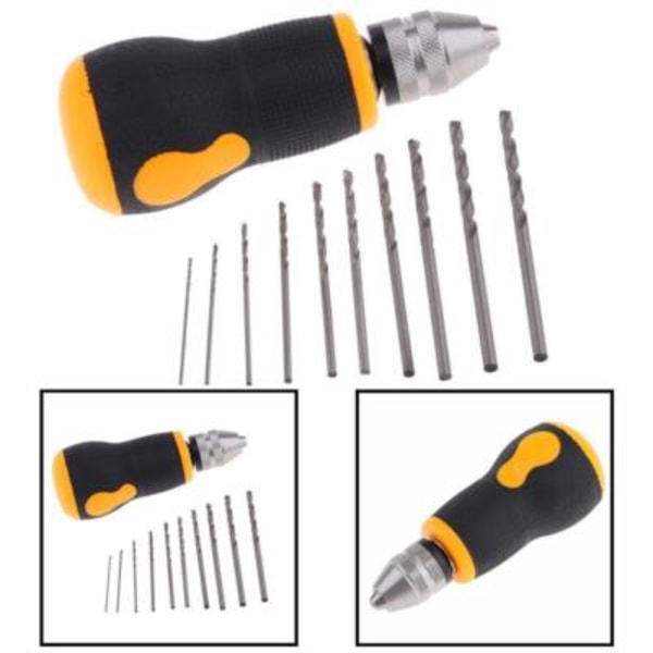 Bärbar Mikro Mini Liten Handborr + 10st Borrverktyg 08-30mm, Bits Set❈