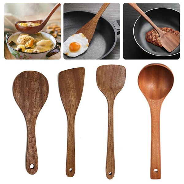 Ebony Trä Kök Matlagningsredskap Verktyg Spatel Sked Vändare H4U2 Round Spatula 21*7.6 cm