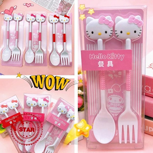 Japansk Tecknad Flickig Färg Porslin Set Sött Barn Soppset Sked Portabel Student Gaffel J5T7 red cat 1set