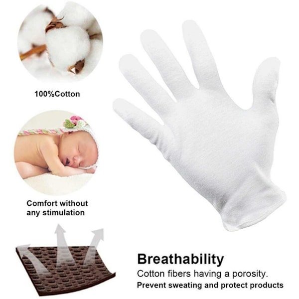 12 par Vita Bomullshandskar För Trädgårdsarbete, Torra Händer, Foder Tyg, Män, L9U6 whiteB XL12pcs