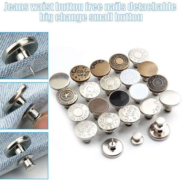 1 st Infällbara Jeansknappar, Justerbara, Avtagbara och Spikfria Metallknappar null H