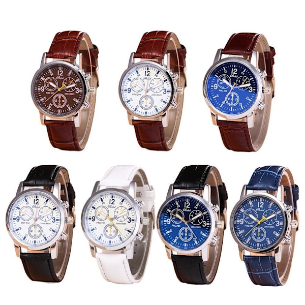 Herr Läder Militär Casual Analog Quartz Armbandsur Ny N6H4 brown One-size