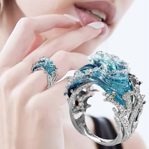 Havstema Smyckesset, Boho Hav Halsband Örhängen/Ringar Set, Sommar Marint Tema Smyckesgåvor, Strass Havsring, Inspirerande Havssmycke 3pcs One size