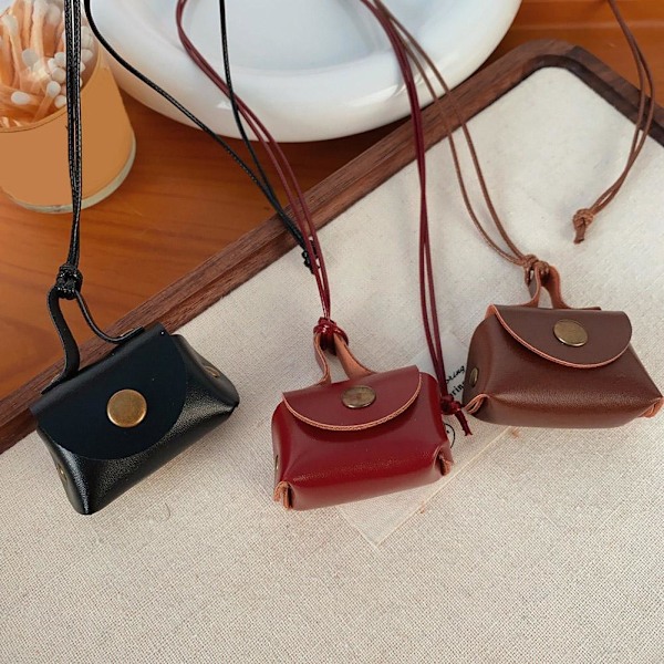 Liten Väska Halsband Vintage Läder Myntväska Väska си D7D4 O7F2 R1P5 Red 1pcs