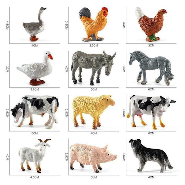 Leksaksfigurer Bondgårdsdjur Realistiska Actiondjur i Dekor 12-pack Set Carry N A9Y7