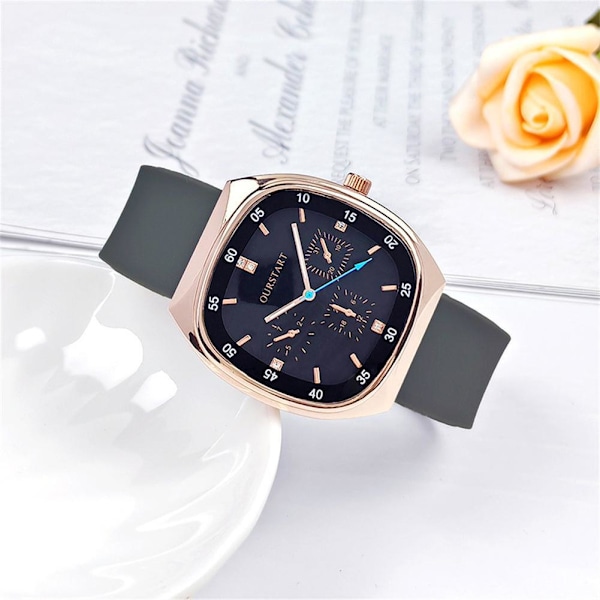 Silikon Quartzklocka för Dam Mode Fyrkantig Vattentät Armbandsur Sport X5L9 Brown Black
