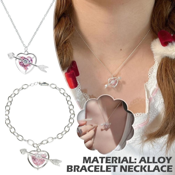 Legering rosa hjärta pil hänge armband halsband Bracelet One size