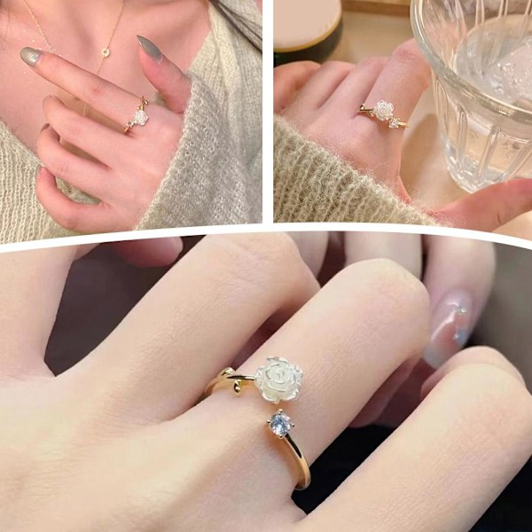 Mode Ros Blomma Ringar För Kvinnor Koreansk Öppning Justerbar Nytt Finger E2F3 A One size
