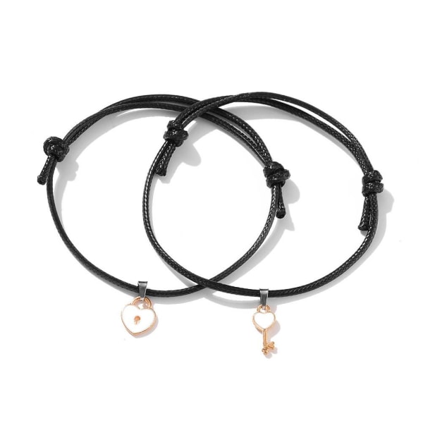 1 Par Enkelt Par Armband Key Love Lock Armband Smycken Black One size